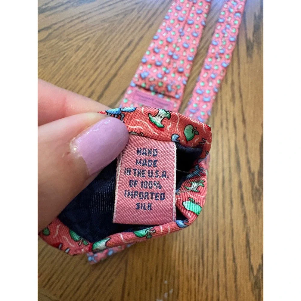 Vineyard Vines Silk Tie Kids OS Pink Blue Crab Green Apple Nautical Preppy